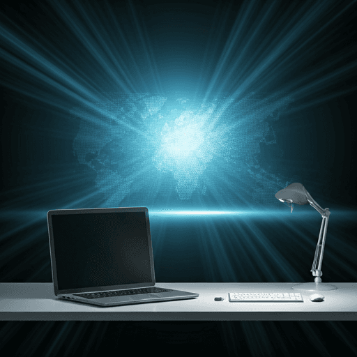 Modern high-end office interior with warm wooden accents, architectural lighting, and minimalist furniture in a sophisticated editorial style